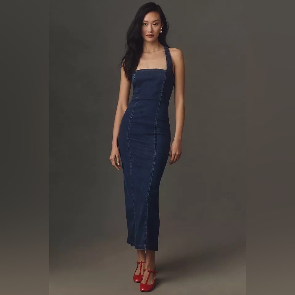 Reformation evita halter Sleeveless Denim Midi Dress NWT brand new